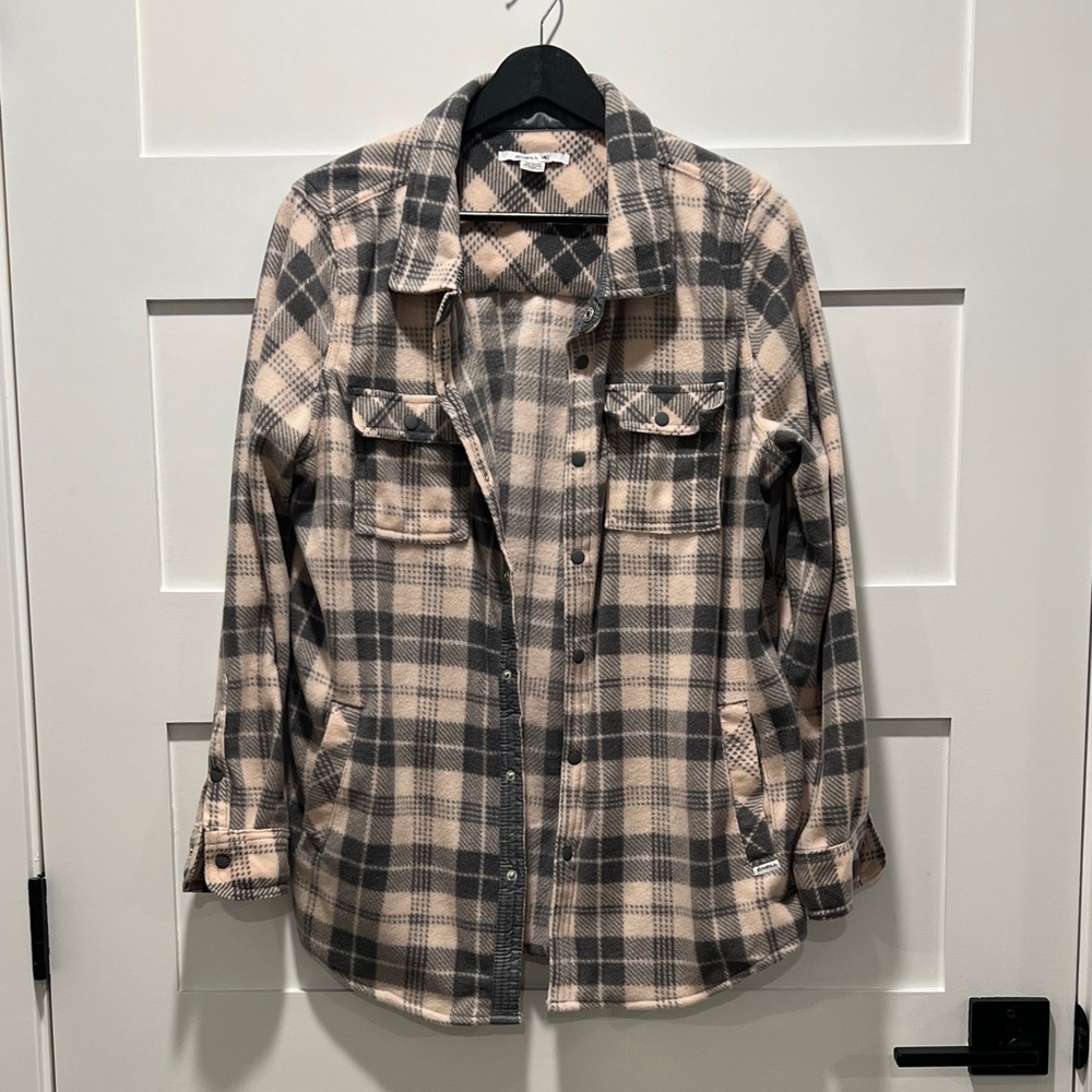 O'Neill - Light Pink & Gray Plaid Fleece Shirt Jacket - Size M